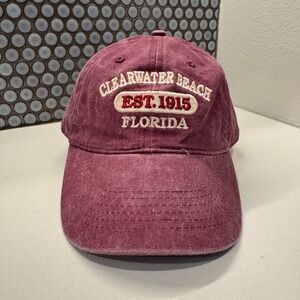 Vintage Clearwater‎ Beach Florida Hat Cap Red Strap Back Dad Baseball ESY Adult